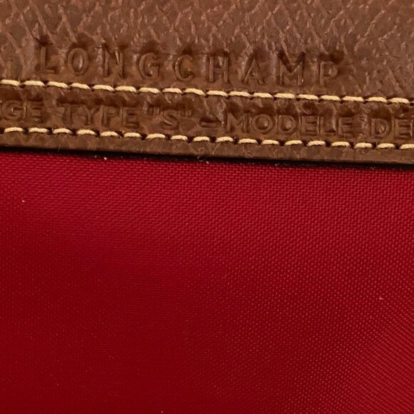 Authentic Longchamp Le Pliage Bag Small Leather Trim Top Handle Berry Color NEW - Picture 5 of 7